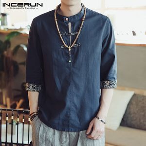 INCERUN 2018 Chinesischen Stil Herren Shirts Casual Stehkragen 3/4 Hülse Taste Hemd Männer Baumwolle Ethnische Camisa Masculina Plus Größe