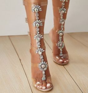 tamanho 35-42 sapatos cinto transparente fivela oco botas romanos água de moda de diamantes sandálias de salto alto para as mulheres 114