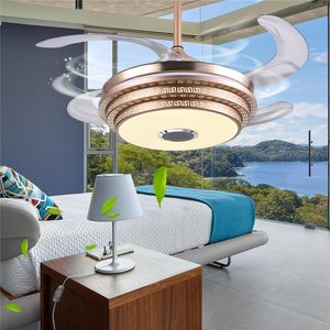 DHL Art Deco LED Ceiling fans light Trendy RGB color changing bluetooth music wireless fan light with remote control atmosphere lamp