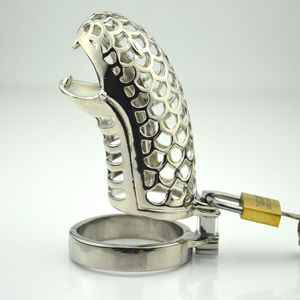 Snake Form Man Rostfritt Stål Kukbur med Penis Ring Bondage Lock Chastity Enhet Vuxen BDSM Sex Toy 950