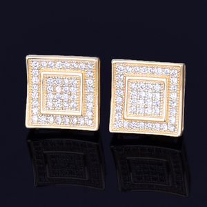 Nowa złota gwiazda biżuterii Hip Hop 11 mm kwadratowe kolczyki dla mężczyzn lodowe lod