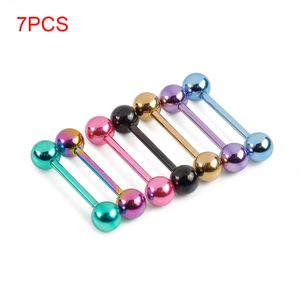 7pcs Plated Stainless Steel Mixed Colors Tounge Rings Piercing Body Jewelry