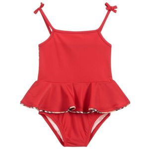 Summer Fashion Girls Swimwear Baby One Piece Swimsuit Kids Clothing Plaid Children Clothes 80-150cm
