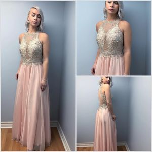 Customized A Line Sleeveless Prom Dresses Halter Evening Dress Chiffon Crystal Floor Length Zipper Formal Party Bridesmaid Gown