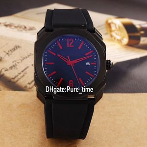 Cheap New Octo 41mm PVD Black Steel Case 102738 Red Black Dial Swiss Quartz Mens Watch White Rubber Gents Sport Watches Pure_time 12Color