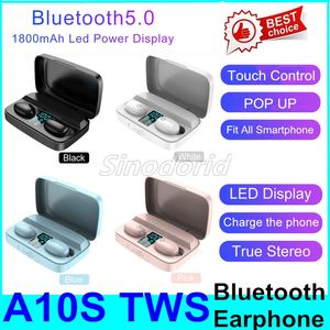 A10S TWS Bluetooth 5.0 Беспроводные наушники бас стерео светодиодный цифровой дисплей Игра Автоматическое спаривание In-Ear Наушники с Charge чехол