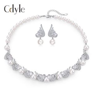 Fashion-Pearl necklace earnail set with Swarovski crystal jewelry