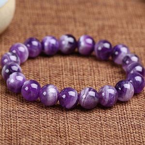 Naturmaterial Amethysten Energi Sten Lila Charoite Armband Runda Bead Bangle Quartz Crystal Smycken Kärleksgåva