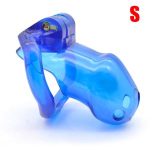 1pcs blue Plastic Male Chastity Lock Penis Ring Cock Cages Ring Virginity Lock Belt Sex Toy for Men Penis Sleeve C18122601