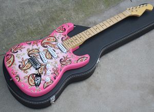 Rosa elektrisk gitarr med blommönster, SSS-pickup, transparent Pickguard, Maple Fretboard, kan anpassas som förfrågan