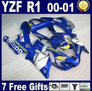 ZXMotor Free Custom Fairing Kit för Yamaha R1 2000 2001 Vit Blå Fairings YZF R1 00 01 FR58