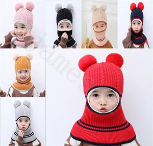 Crianças chapéus de inverno orelhas meninas meninos crianças quentes bonés cachecol conjunto bebê bonnet enfant malha bonito chapéu para menina menino dc954