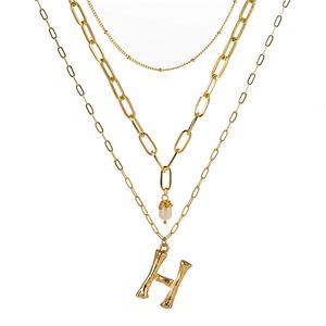 26 A-Z English Initial Necklace Gold chains Bamboo Letter Multilayer Necklaces Choker Fashion Jewelry will and sandy gift