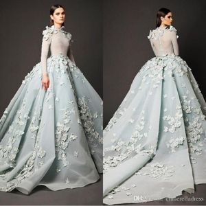 Lekki Niebieski Eleganckie Suknia Balowa Quinceanera Suknie Klejnot Neck 3D Kwiatowy Aplikacja Piętro Długość Prom Pageant Dresses Vestidos de Quinceañera