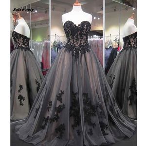 Vintage Gray Long Evening Dresses Appliques Lace Evening Gowns Sweetheart Off Shoulder Formal Party Dress Robe Longue