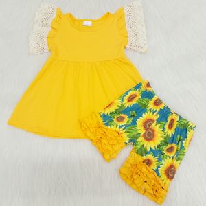 デザイナーの服の女の子サマーガールヒマワリプリント半袖パンツセットブティックキッズ服の赤ちゃんの服