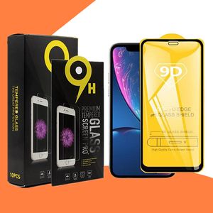 9D Full Cover Kleber Gehärtetes Glas Displayschutzfolie für iPhone 13 12 Mini 11 Pro XR X XS MAX 8 7 6 Samsung A51 A71 A72