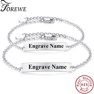Personalizar braceletes para mulheres homens 925 esterlina prata personalizado id personalizado pulseira logotipo gravar nome femme