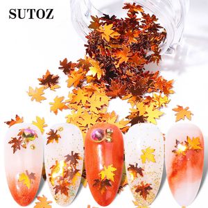 Nail Art Glitter Sequins Autumn Maple Leaf Nails Stickers Decorations Spangle Flakes Gradient Shiny Light Beauty Tools