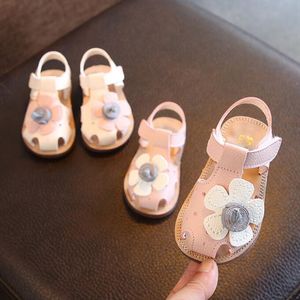 Летние детские PU обувь новорожденных девочек мультфильм цветок первый ходунки обувь нескользящие детские Prewalker сандалии обувь