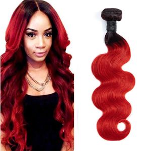 Pacote de onda corporal de cabelo humano/vermelho peruano 1b 1b Extensões de cabelo virgem de ombre Virgin 10-26 polegadas