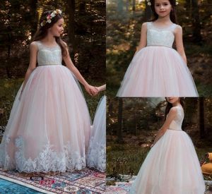 New Arrival Tutu Flower Girl's Dresses Square Pink Tulle Suknia Balowa Księżniczka Handmade Kwiaty Długość Piętro Długość Urodziny Dresses