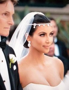 ingrosso Matrimonio Kardashian-Kim Kardashian copricapo per festa di nozze cristalli scintillanti cristalli nuziali tiaras corone donne accessori donna copricapo lavoro a testa catene gioielli da sposa al2506