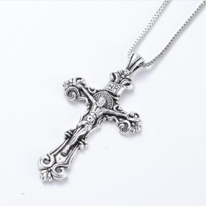 Antik silver Traditionell Stor Crucifix Hängsmycke Halsband Kors Medaljong Necklace N1656 24Inches 20st / Lot