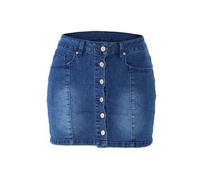 Gonna corta in denim da donna Bottone casual Jeans elasticizzati a vita media Pantaloncini Gonne A-line Mini femminile Spedizione gratuita