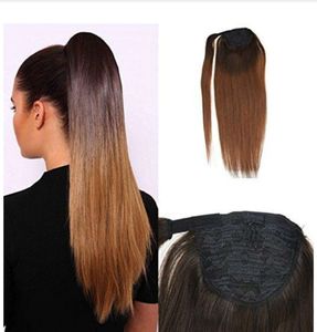 Prosto Ponytail Hair Extension Clip in 10a Grade Human Hair Ombre Brown # 4 Faiding do Brown # 30 Wrap Kucyka Szkoły 10-22