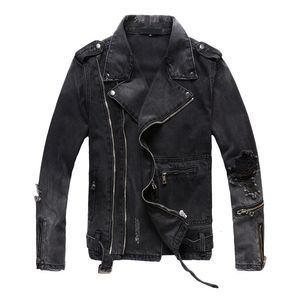 Uplzcoo New Fashion Biker Denim Jackets Men Black Hole Zippers Denim Coat Jackets Casual Men Clothing Casaco Masculino EM157 V191128