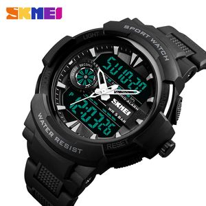 Skmei Outdoor Sport Top Luxury Watch Men Pu Strap 5BAR 방수 시계 듀얼 디스플레이 손목 시계 relogio masculino 1320