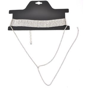 Partihandel - Fashion Designer Luxury Full Rhinestone Diamond Long Tassel Choker Recondent Halsband för kvinna