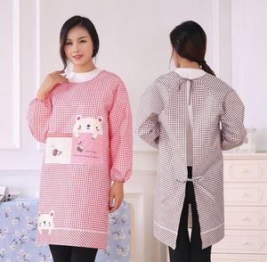 Adult Women Apron Cute Kitchen Aprons Long Sleeve 2 Pocket Anti Oil Waterproof Bib Kitchen-Aprons Household Cleaning Accessories SN1165