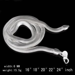 6MM Soft Snake Bone Flat Chains Hip Hop Men Snakes Chain Silver Color Necklace 16 to 24 inch2299