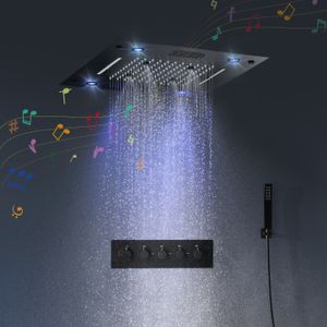 バスルームLED多機能ライト隠されたシャワーセットマッサージジェット天井ヘッドサーモスタットバスパネル雨水滝バブルミスト