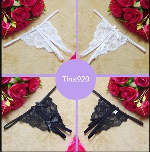 50pecs Women Sexy Lace Thong Panties 4 Color Ropa Interior Open Fork Brief G-string Underwear Lady Tanga Bow Knicker Female T-back
