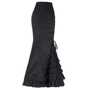 Hxroolrp 2019 Fashion Ladies Women Punk Style Retro Mermaid Trumpet Vintage Long Ruffle Fishtail Skirt A1