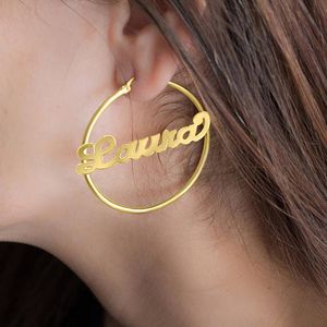 Wholesale big gold earings resale online - 30 MM Big Hoop Earrings For Women Personalized Name Custom Jewelry Stainless Steel Rose Gold Earings Fashion
