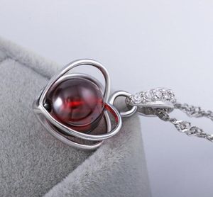 Fashion Heart Garnet Pendant Sterling Silver Necklace High Quality Pendant Plated White Gold Color NO CHAIN Christmas Gift