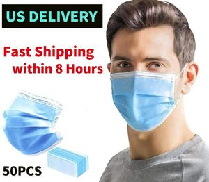 disposable face mask IN Stock High Quality Blue Non Woven Ear-loop 3ply dust mascarillas mouth mascherine Protective masks DHL