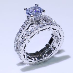 2019 Neuankömmling Vintage Modeschmuck 925 Sterling Silber Glatter Rundschliff Weißer Topas CZ Diamant Party Damen Hochzeit Band Paar Ring