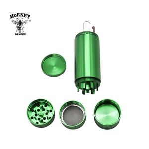 Hornet Tragbare Aluminium-Kräutermühle, Metall-Tabakmühle für Crusher + One Hitter Dugout-Pfeifenmühle zum Rauchen