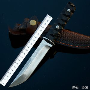 Şam Bıçak VG10-Şam Çelik Damla Noktası Bıçakları Tam Tang Abanoz Kolu Deri Kılıf ile Düz Bıçaklar