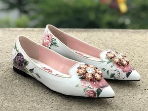 2019 ślubne buty ślubne Rose Print Party Heels Prestiżowe kryształowe pompy Kwiatowe wysokie obcasy Spiczaste Toe Kwiat Stilettos Obcasy