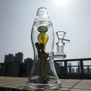 Green Heady Water Glass Unique Bong Lava lamp Perc 14mm Female Joint Oil Dab Rigs Tubi d'acqua con ciotola