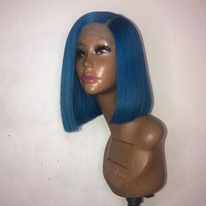 180densitet Full Side Part Blue Short Spets Front Wig With Baby Hair 360 Lace Synthetic Bob Wigs For Black Women Blonde/ Green/ Rose Pink CF