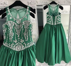 Abito da concorso in raso verde per adolescenti 2019 gioiello bling bling rhinestone abito da concorso lungo per bambina lacetto alla schiena festa formale rosie