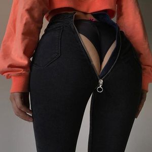 Sexig hög midja jeans kvinna svart tillbaka dragkedja jeans push up skinny stretch byxor denim penna kvinnor pantalon femme