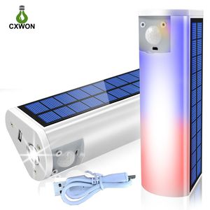 Lâmpadas de energia solar Luzes flash protegidas Brilho 600lm Iluminação recarregável USB Iluminação de acampamento 3 Modo de queda Sensor PIR à prova d'água Luz de luz multifuncional